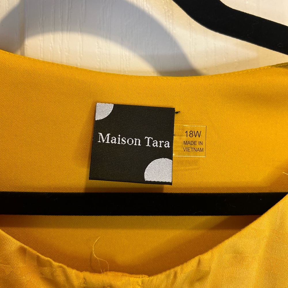 💛”Maison Tara” NWT Mustard/Gold Satin Midi Dress w/ Front Tie Detail Size 18W💛 - Picture 7 of 14
